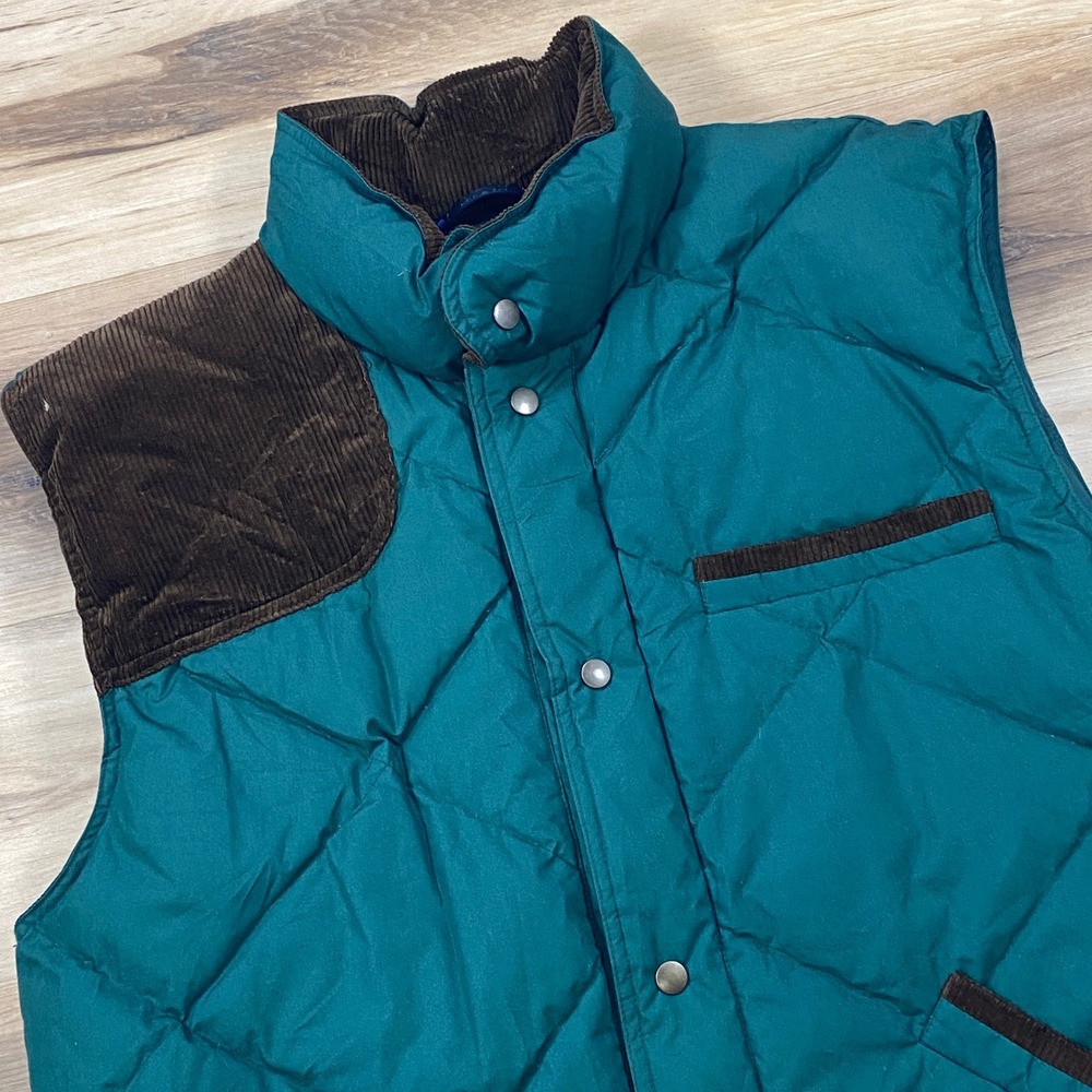 The Company Store Puffer Vest Mens L Heritage Down Corduroy Trim Green 90s